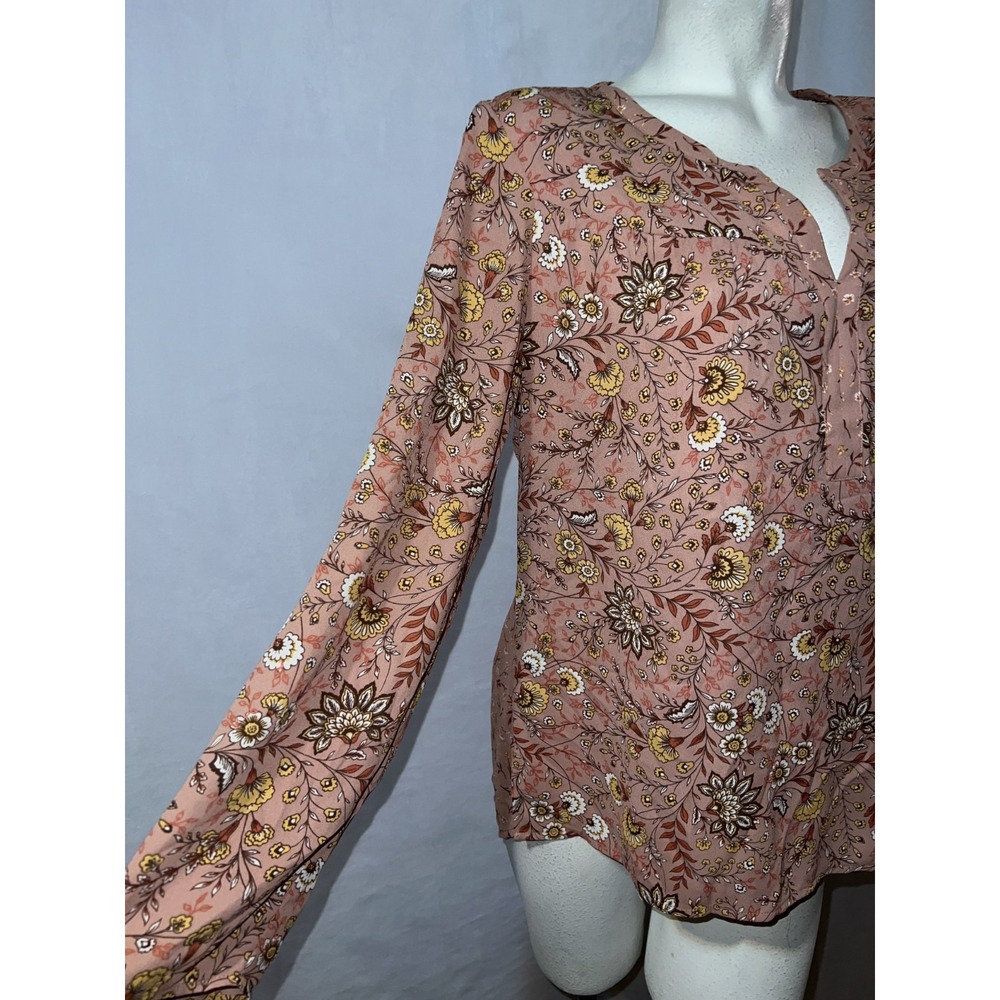 DR2 Daniel Rainn Womens Sz Large Floral V-Neck Cutout Back Roll Tab Blouse Pink - Picture 7 of 12